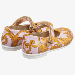 Versace-Pink Leather Baroque Shoes | Childrensalon Outlet