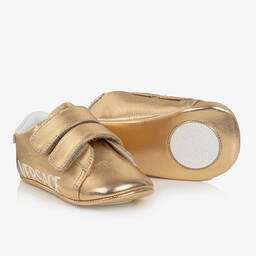 Versace-حذاء جلد لون ذهبي لمرحلة قبل المشي للأطفال | Childrensalon Outlet