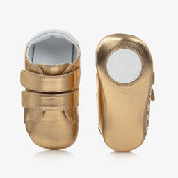 Versace-حذاء جلد لون ذهبي لمرحلة قبل المشي للأطفال | Childrensalon Outlet