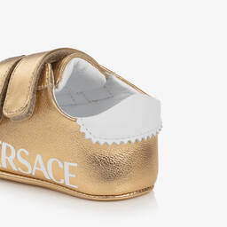 Versace-حذاء جلد لون ذهبي لمرحلة قبل المشي للأطفال | Childrensalon Outlet
