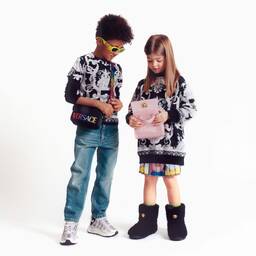 Versace-فستان هودي قطن جيرسي لون أسود وفضّي | Childrensalon Outlet