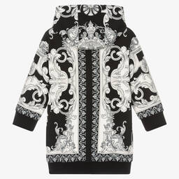 Versace-فستان هودي قطن جيرسي لون أسود وفضّي | Childrensalon Outlet