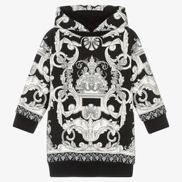 Versace-فستان هودي قطن جيرسي لون أسود وفضّي | Childrensalon Outlet