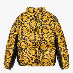 Versace-Teen Black & Gold Barocco Down Padded Jacket | Childrensalon Outlet
