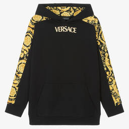 Versace-Teen Black & Gold Cotton Barocco Hoodie | Childrensalon Outlet