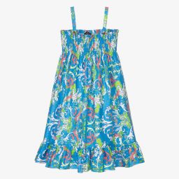 Versace-Голубое платье с принтом Baroccofest для подростков | Childrensalon Outlet