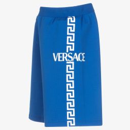 Versace-Синие хлопковые шорты с принтом Greca для подростков | Childrensalon Outlet