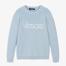 Versace-Teen Blue Cotton Knit Sweater | Childrensalon Outlet