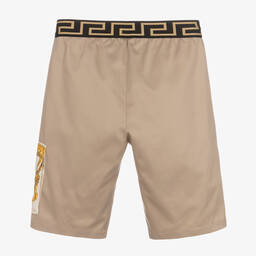 Versace-شورت تينز ولادي قطن تويل لون بيج | Childrensalon Outlet