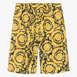 Versace-Черно-золотистые шорты Barocco из хлопка для мальчиков-подростков | Childrensalon Outlet