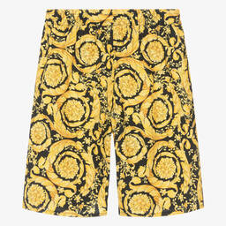 Versace-Черно-золотистые шорты Barocco из хлопка для мальчиков-подростков | Childrensalon Outlet