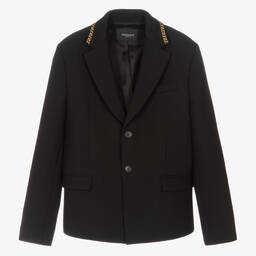 Versace-جاكيت بلايزر لون أسود وذهبي تينز ولادي | Childrensalon Outlet