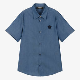 Versace-Teen Boys Blue Chambray Medusa Shirt | Childrensalon Outlet