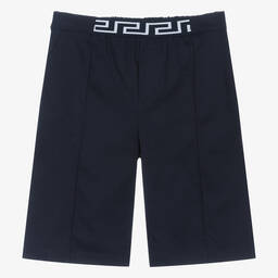 Versace-Teen Boys Blue Cotton Greca Shorts | Childrensalon Outlet
