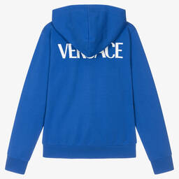 Versace-Teen Boys Blue Cotton Hooded Zip-Up Top | Childrensalon Outlet