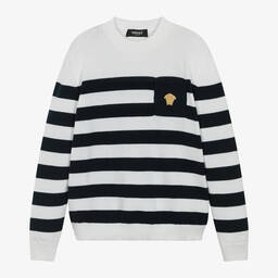 Versace-بلوفر قطن مقلم لون كحلي للمراهقين | Childrensalon Outlet