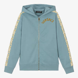 Versace-Голубой хлопковый топ на молнии для мальчиков-подростков | Childrensalon Outlet