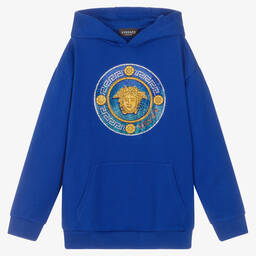 Versace-Синяя худи с принтом Medusa из кристаллов | Childrensalon Outlet
