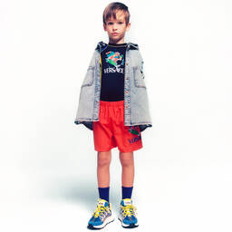 Versace-جاكيت هودي تينز ولادي قطن دنيم لون أزرق | Childrensalon Outlet