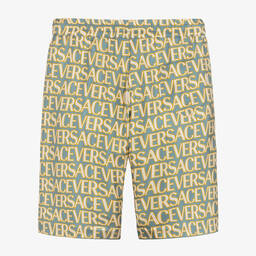 Versace-Teen Boys Blue & Gold Silk Shorts | Childrensalon Outlet