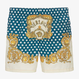 Versace-Teen Boys Blue Seashell Baroque Swim Shorts | Childrensalon Outlet