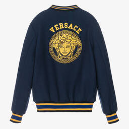 Versace-Teen Boys Blue Wool Medusa Jacket | Childrensalon Outlet