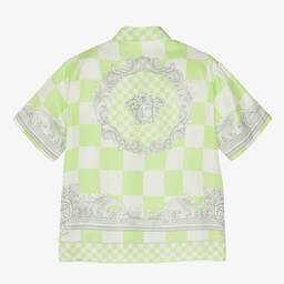 Versace-قميص بطبعة باروك حرير ساتان تويل لون أخضر | Childrensalon Outlet