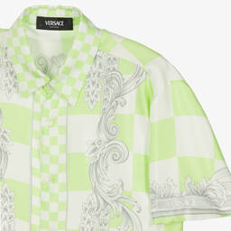 Versace-قميص بطبعة باروك حرير ساتان تويل لون أخضر | Childrensalon Outlet