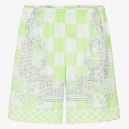 Versace-Teen Boys Green Barocco Silk Shorts | Childrensalon Outlet