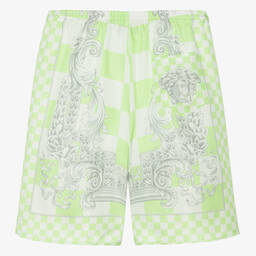 Versace-Teen Boys Green Barocco Silk Shorts | Childrensalon Outlet