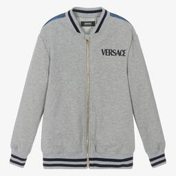 Versace-توب بسحّاب قطن تويل لون رمادي للمراهقين | Childrensalon Outlet