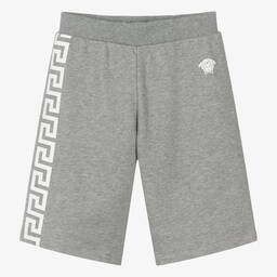 Versace-Teen Boys Grey Cotton Greca Shorts | Childrensalon Outlet