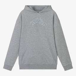 Versace-Teen Boys Grey Marl Cotton Hoodie | Childrensalon Outlet