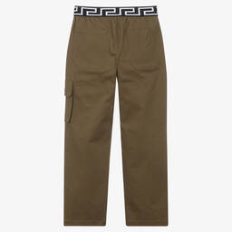 Versace-Teen Boys Khaki Green Greca Trousers | Childrensalon Outlet