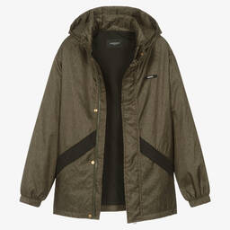 Versace-جاكيت تينز ولادي مبطن لون أخضر كاكي | Childrensalon Outlet