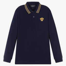 Versace-Teen Boys Navy Blue Cotton Polo Shirt | Childrensalon Outlet
