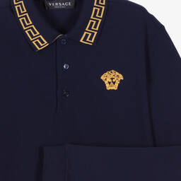 Versace-Teen Boys Navy Blue Cotton Polo Shirt | Childrensalon Outlet