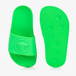 Versace-Teen Boys Neon Green Medusa Logo Sliders | Childrensalon Outlet