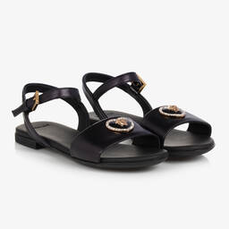Versace-Teen Girls Black leather Medusa Sandals | Childrensalon Outlet