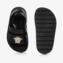 Versace-Teen Girls Black Leather Medusa Sandals | Childrensalon Outlet