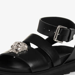 Versace-Teen Girls Black Leather Medusa Sandals | Childrensalon Outlet