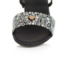 Versace-صندل فيسكوز ساتان وجلد لون أسود للمراهقات | Childrensalon Outlet