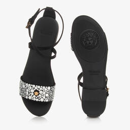 Versace-صندل فيسكوز ساتان وجلد لون أسود للمراهقات | Childrensalon Outlet