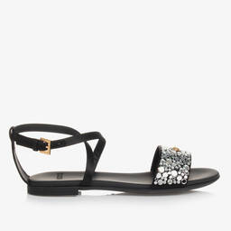 Versace-صندل فيسكوز ساتان وجلد لون أسود للمراهقات | Childrensalon Outlet