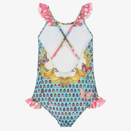 Versace-مايّو تينز بناتي لون أزرق وزهري بطبعة باروك | Childrensalon Outlet