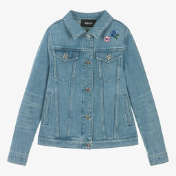 Versace-Teen Girls Blue Blossom Denim Jacket | Childrensalon Outlet