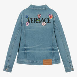 Versace-Teen Girls Blue Blossom Denim Jacket | Childrensalon Outlet