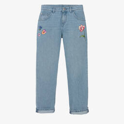 Versace-Голубые джинсы с цветами для девочек-подростков | Childrensalon Outlet