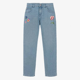 Versace-Голубые джинсы с цветами для девочек-подростков | Childrensalon Outlet