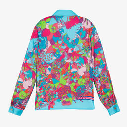 Versace-قميص تينز بناتي ساتان لون أزرق بطبعة ورود | Childrensalon Outlet